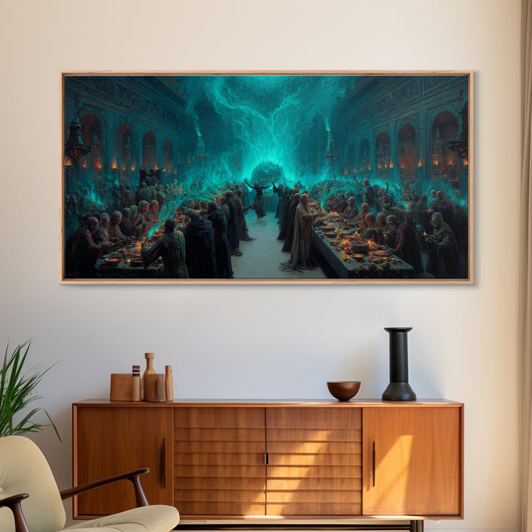 The Feast Of The Pale Cult, Wide Panoramic Art, Haunted Gothic Art, Canvas Print, Halloween Wall Decor, Gothic Home Decor