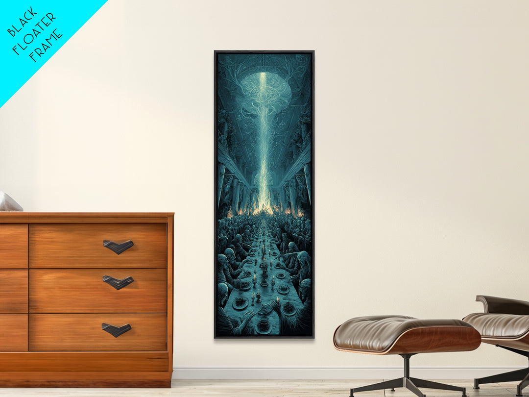 The Feast Of The Pale Cult, Tall Narrow Wall Art, Haunted Gothic Art, Framed Canvas Print, Halloween Wall Decor, Gothic Home Decor