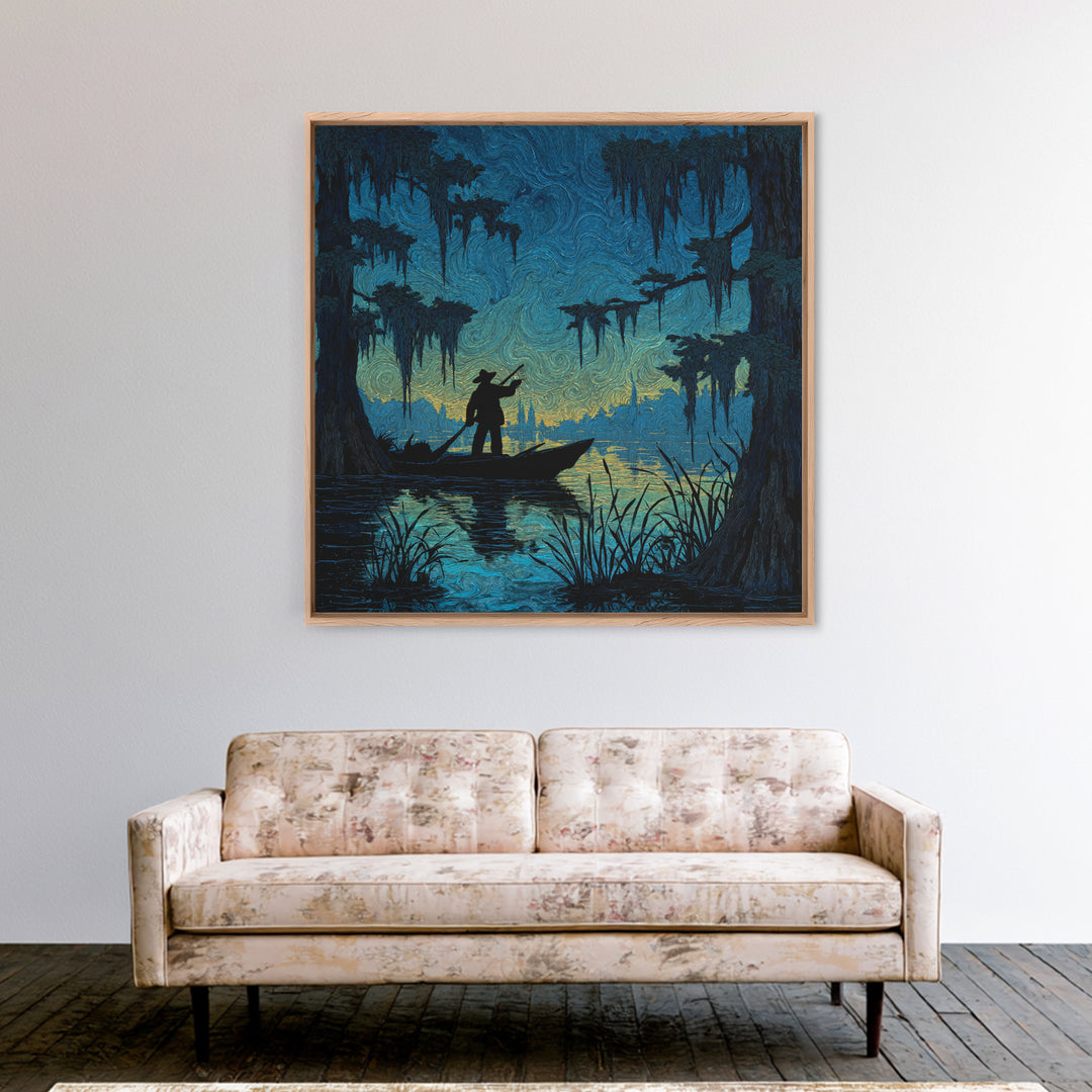 The Ferryman Of The Outer Marsh, Square Wall Art, Lovecraftian Horror Art, Framed Canvas Print, Halloween Wall Decor, Gothic Home Decor