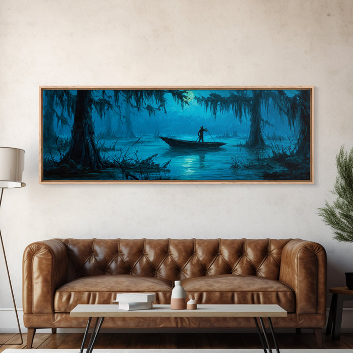The Ferryman Of The Outer Marsh, Extra Wide Wall Art, Macabre Wall Art, Framed Canvas Print, Halloween Wall Decor, Gothic Home Decor