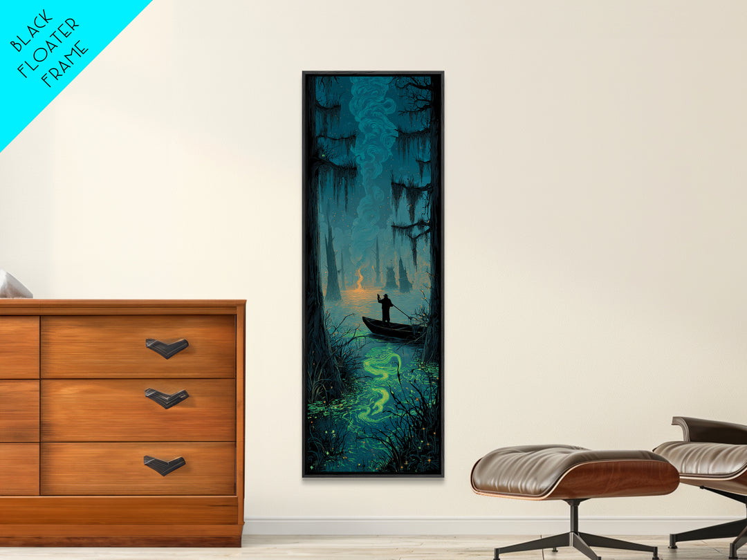 The Ferryman Of The Outer Marsh, Tall Narrow Wall Art, Gothic Horror Wall Art, Framed Canvas Print, Halloween Wall Decor, Gothic Home Decor