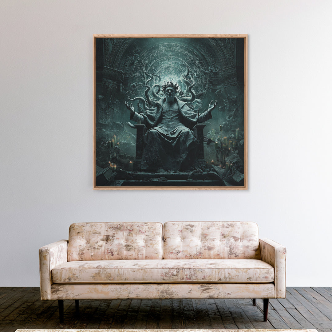 The Crown Of The Tentacled Saint, Square Wall Art, Dark Halloween Decor, Framed Canvas Print, Halloween Wall Decor, Gothic Home Decor
