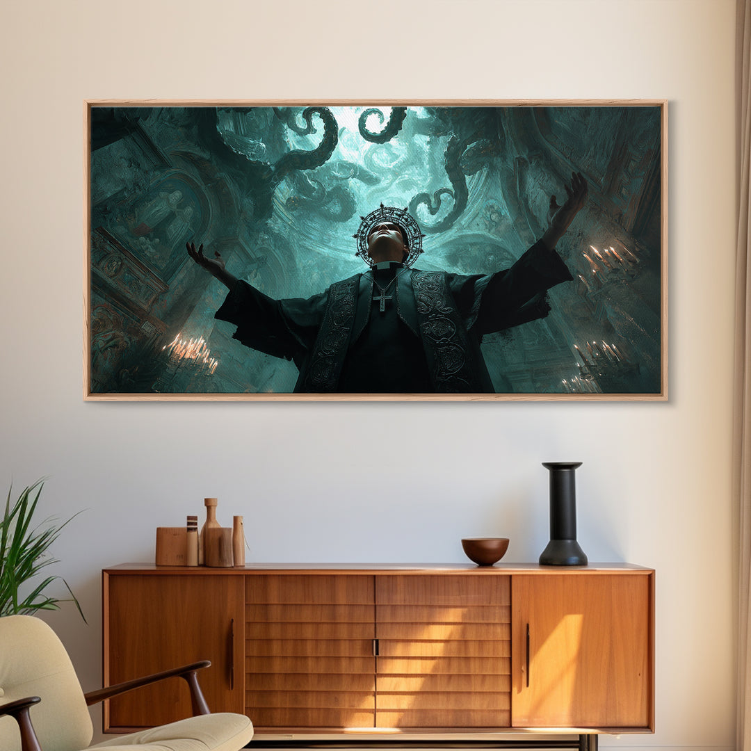 The Crown Of The Tentacled Saint, Wide Panoramic Art, Eldritch Gothic Decor, Canvas Print, Halloween Wall Decor, Gothic Home Decor