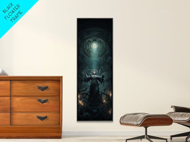 The Crown Of The Tentacled Saint, Tall Narrow Wall Art, Cosmic Horror Wall Art, Framed Canvas Print, Halloween Wall Decor, Gothic Home Decor