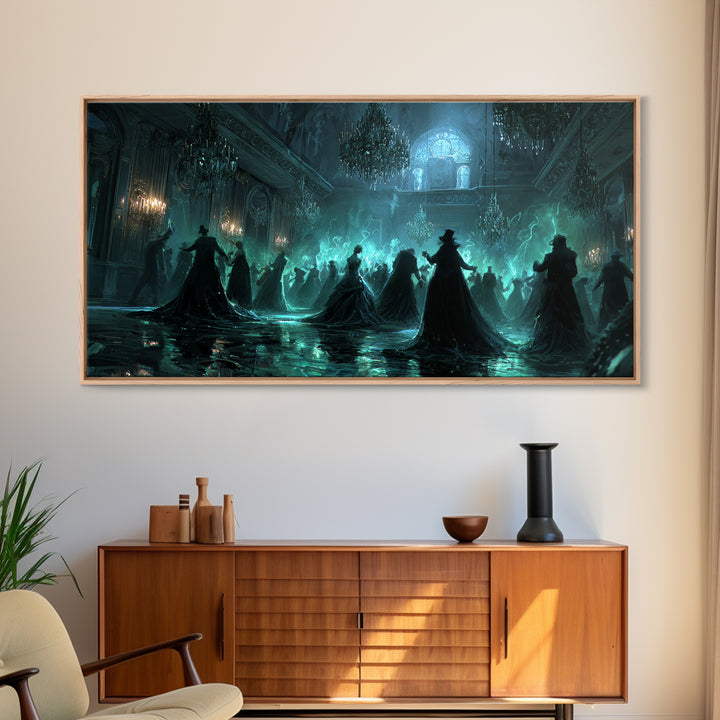 The Ballroom Of Silent Shoggoths, Wide Panoramic Art, Gothic Horror Wall Art, Framed Canvas Print, Halloween Wall Decor, Gothic Home Decor