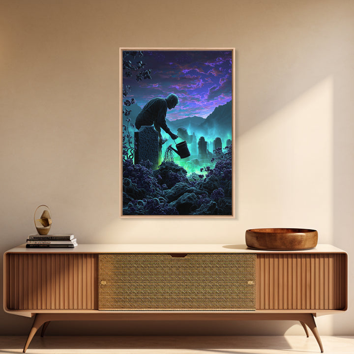 The Grave Gardener Of Yuggoth, Vertical Wall Art, Dark Fantasy Wall Art, Framed Canvas Print, Halloween Wall Decor, Gothic Home Decor