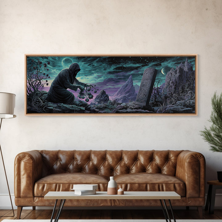 The Grave Gardener Of Yuggoth, Extra Wide Wall Art, Eldritch Gothic Decor, Framed Canvas Print, Halloween Wall Decor, Gothic Home Decor