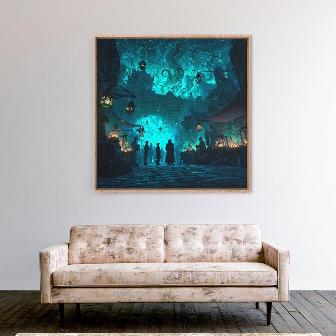 The Lantern Market Beyond The Veil, Square Wall Art, Dark Fantasy Wall Art, Framed Canvas Print, Halloween Wall Decor, Gothic Home Decor