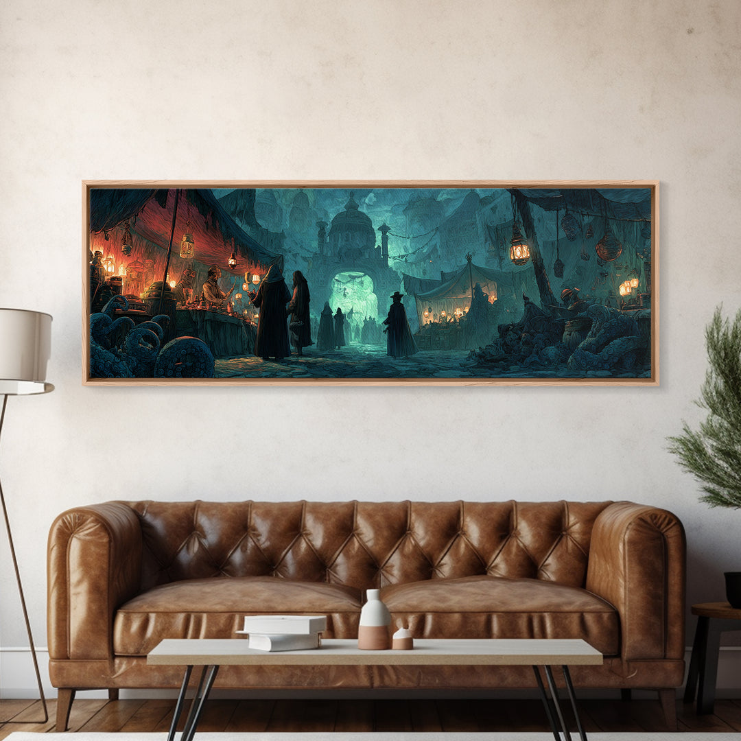 The Lantern Market Beyond The Veil, Extra Wide Wall Art, Macabre Wall Art, Canvas Print, Halloween Wall Decor, Gothic Home Decor