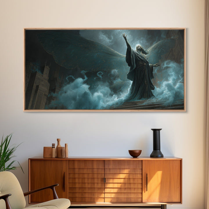 The Moth Prophet Of Kadath, Wide Panoramic Art, Eldritch Gothic Decor, Framed Canvas Print, Halloween Wall Decor, Gothic Home Decor
