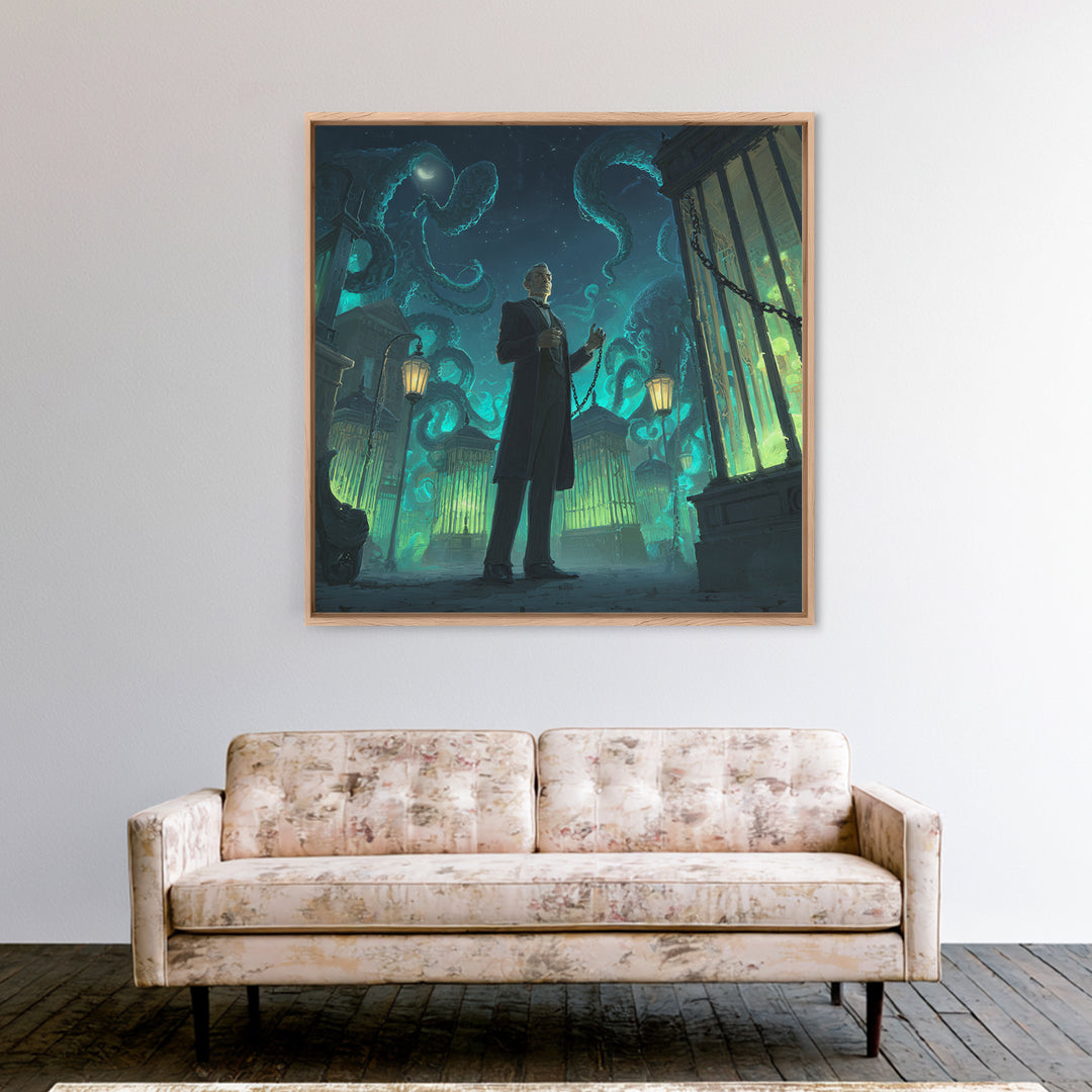 The Moonlit Shoggoth Menagerie, Square Wall Art, Macabre Wall Art, Framed Canvas Print, Halloween Wall Decor, Gothic Home Decor