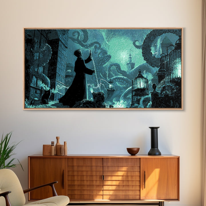 The Moonlit Shoggoth Menagerie, Wide Panoramic Art, Cosmic Horror Wall Art, Canvas Print, Halloween Wall Decor, Gothic Home Decor