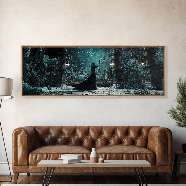 The Moonlit Shoggoth Menagerie, Extra Wide Wall Art, Spooky Home Decor, Framed Canvas Print, Halloween Wall Decor, Gothic Home Decor