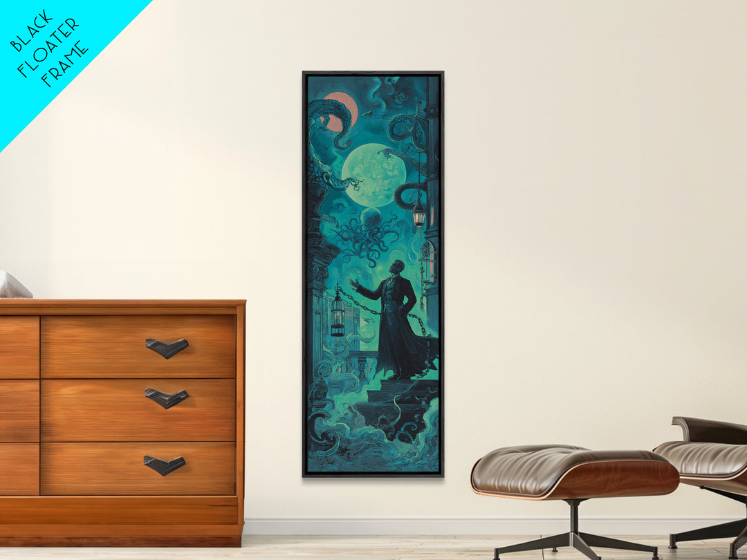 The Moonlit Shoggoth Menagerie, Tall Narrow Wall Art, Spooky Home Decor, Framed Canvas Print, Halloween Wall Decor, Gothic Home Decor