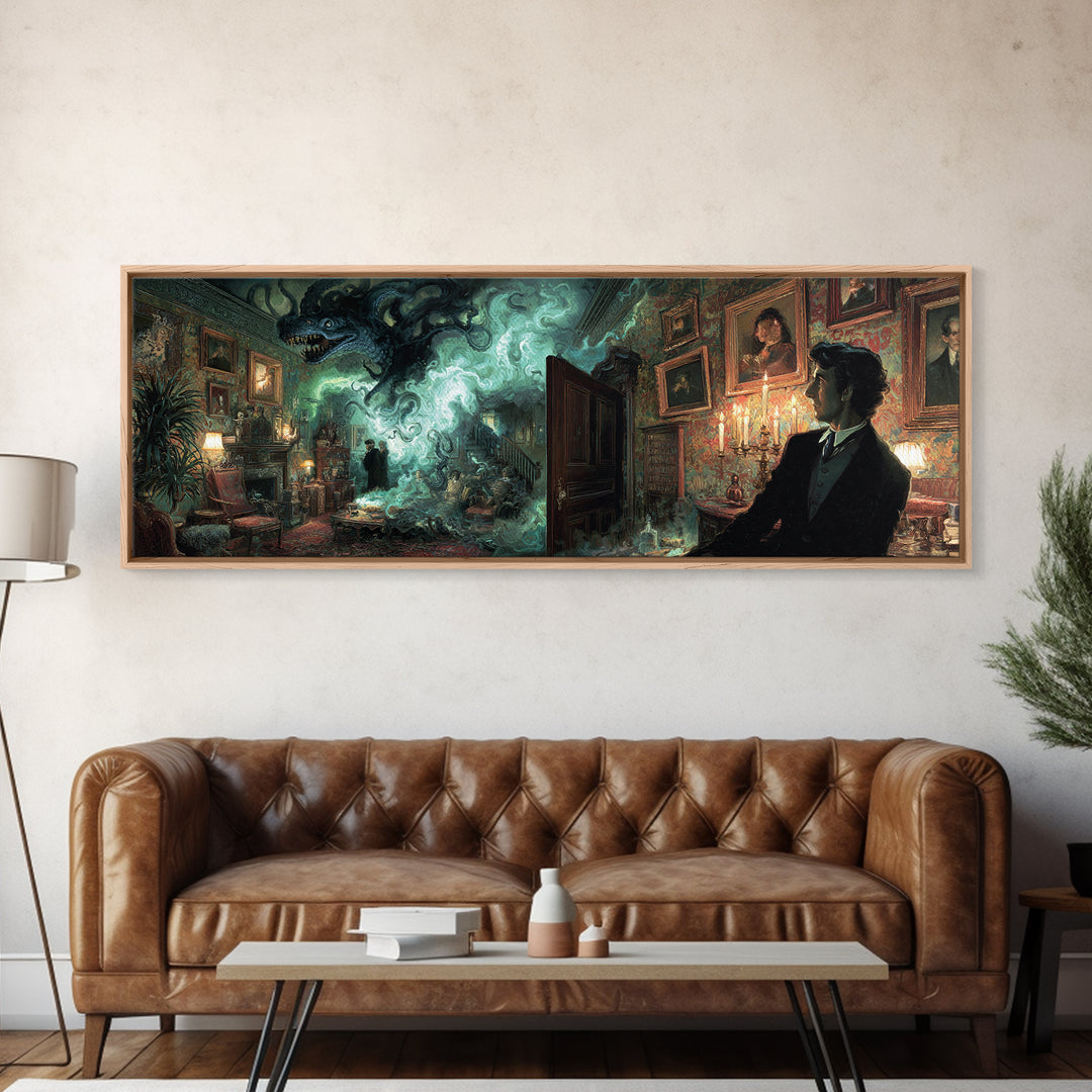 The Thirteenth Door Of Arkham House, Extra Wide Wall Art, Cosmic Horror Wall Art, Framed Canvas Print, Halloween Wall Decor, Halloween Decor