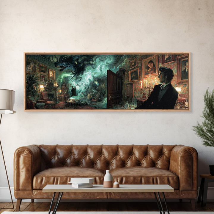 The Thirteenth Door Of Arkham House, Extra Wide Wall Art, Cosmic Horror Wall Art, Framed Canvas Print, Halloween Wall Decor, Halloween Decor