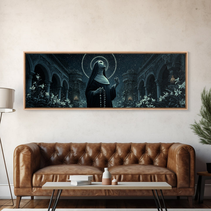 The Nun Of The Endless Constellation, Extra Wide Wall Art, Dark Fantasy Wall Art, Canvas Print, Halloween Wall Decor, Gothic Home Decor