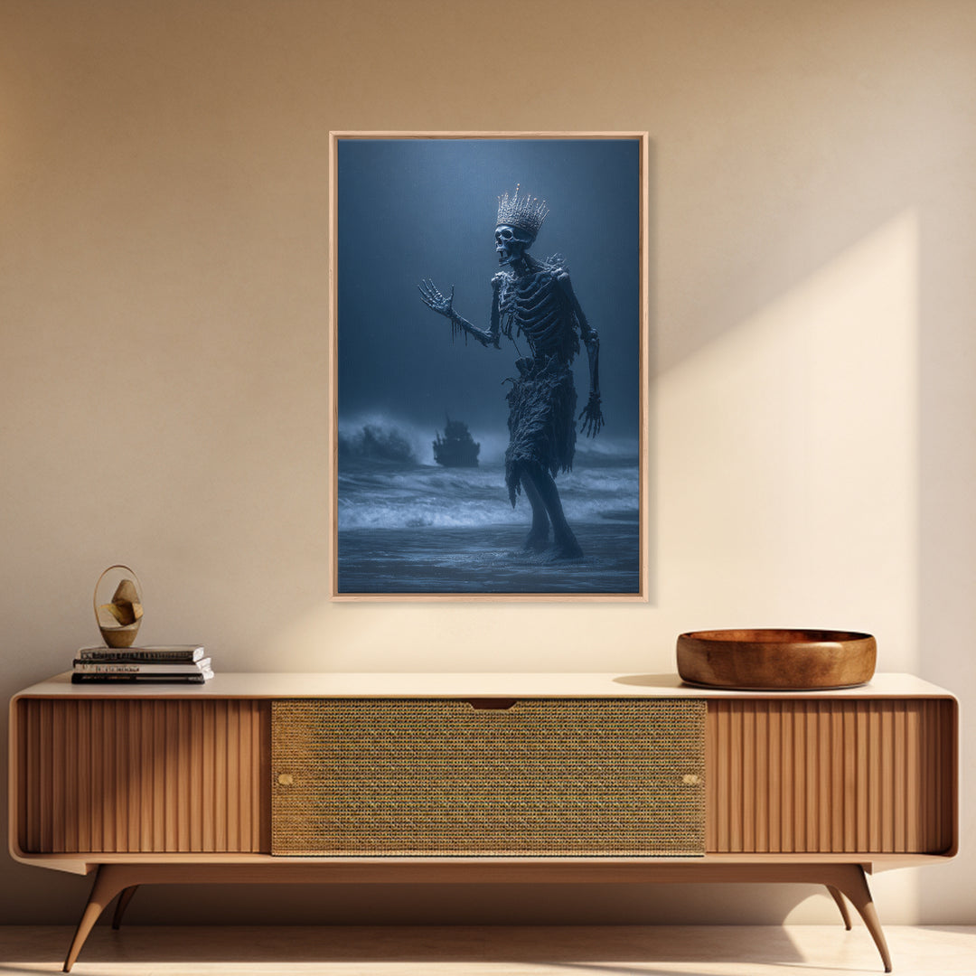 The Salt King Of The Black Shore, Vertical Wall Art, Macabre Wall Art, Framed Canvas Print, Halloween Wall Decor, Gothic Home Decor