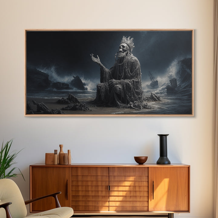 The Salt King Of The Black Shore, Wide Panoramic Art, Cosmic Horror Wall Art, Canvas Print, Halloween Wall Decor, Gothic Home Decor