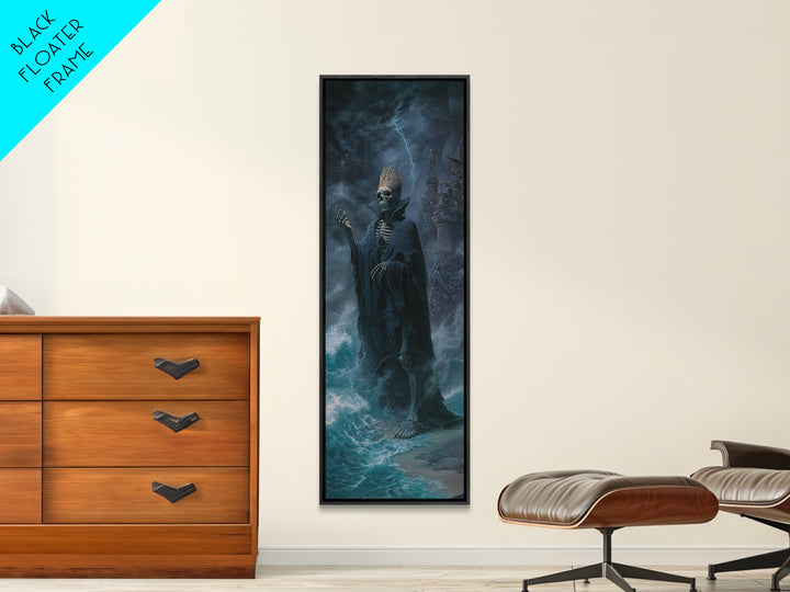 The Salt King Of The Black Shore, Tall Narrow Wall Art, Dark Halloween Decor, Framed Canvas Print, Halloween Wall Decor, Gothic Home Decor