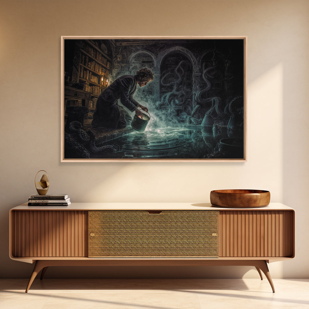 The Dreamwell Beneath Miskatonic, Landscape Wall Art, Dark Fantasy Wall Art, Canvas Print, Halloween Wall Decor, Gothic Home Decor