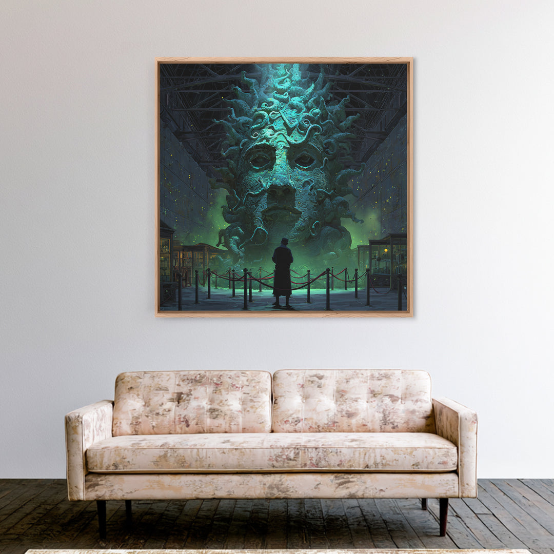 The Custodian Of The Whispering Idol, Square Wall Art, Macabre Wall Art, Framed Canvas Print, Halloween Wall Decor, Gothic Home Decor