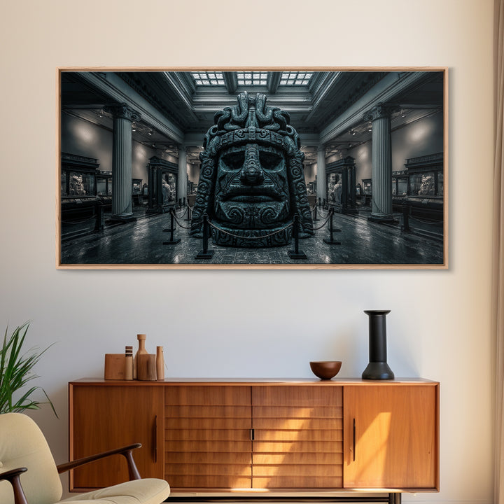 The Custodian Of The Whispering Idol, Wide Panoramic Art, Eldritch Gothic Decor, Framed Canvas Print, Halloween Wall Decor, Macabre Wall Art