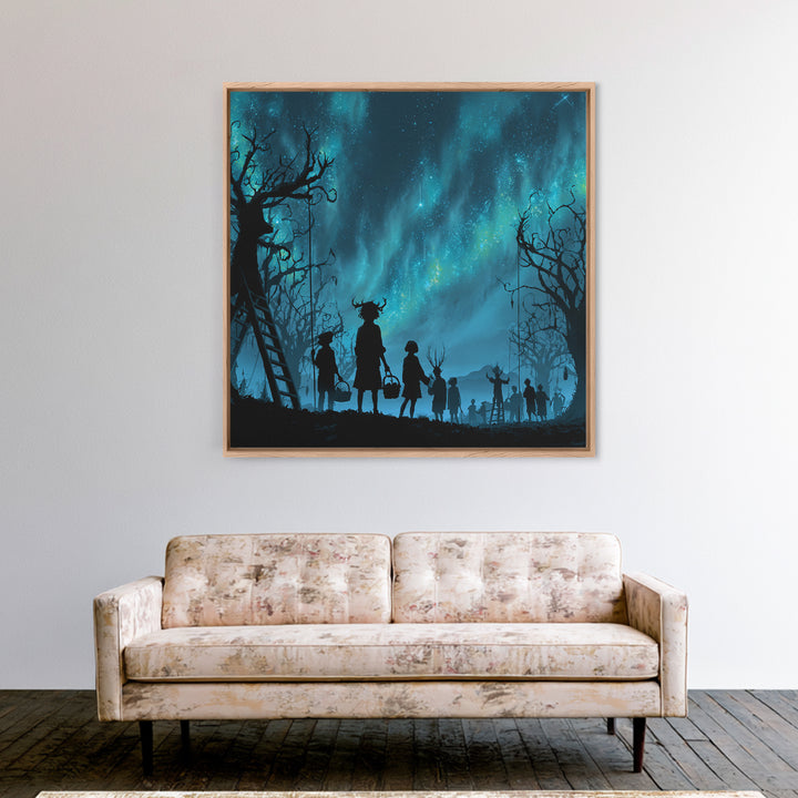 The Children Of The Star Orchard, Square Wall Art, Eldritch Gothic Decor, Framed Canvas Print, Halloween Wall Decor, Gothic Home Decor