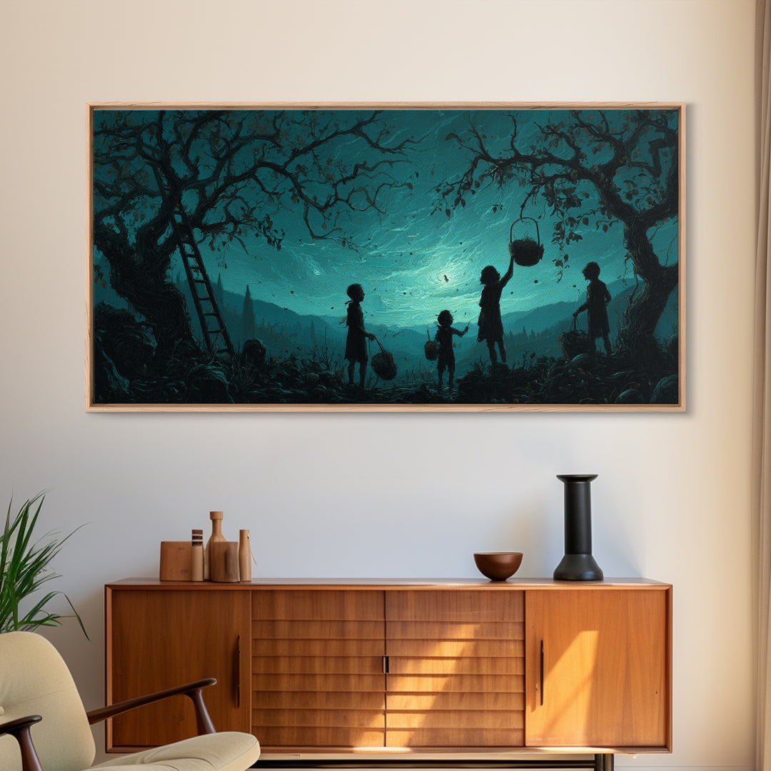 The Children Of The Star Orchard, Wide Panoramic Art, Cosmic Horror Wall Art, Framed Canvas Print, Halloween Wall Decor, Gothic Home Decor