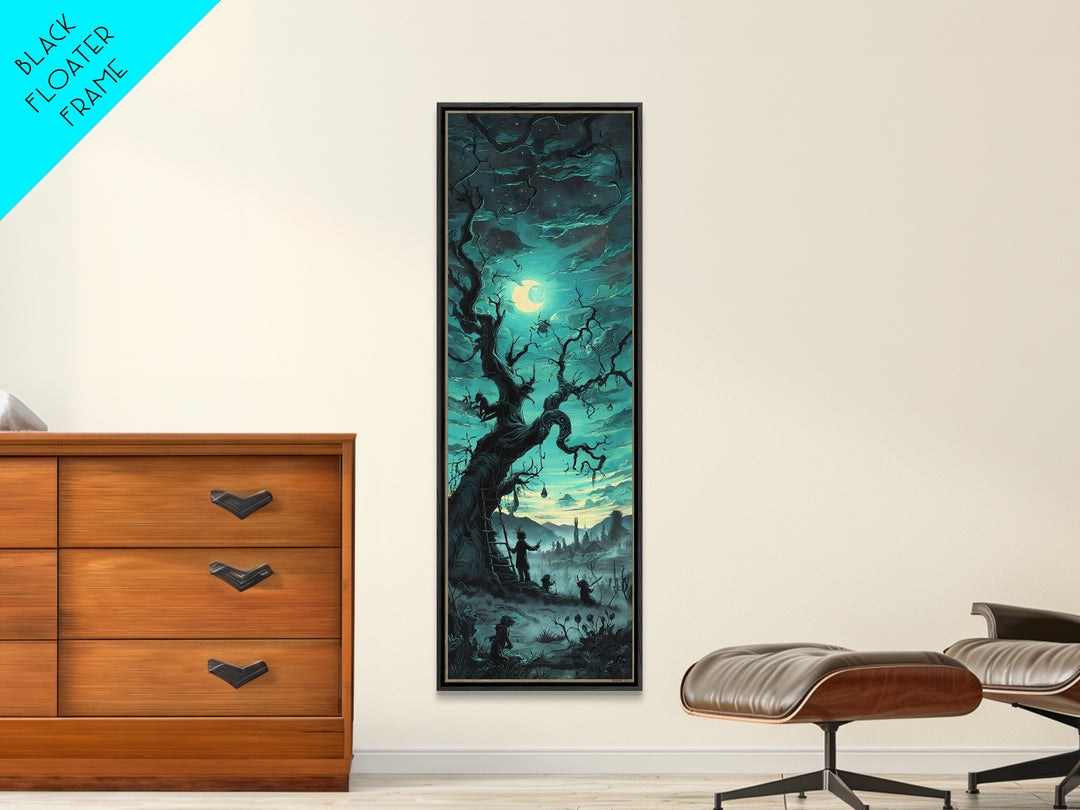 The Children Of The Star Orchard, Tall Narrow Wall Art, Lovecraftian Horror Art, Framed Canvas Print, Halloween Wall Decor