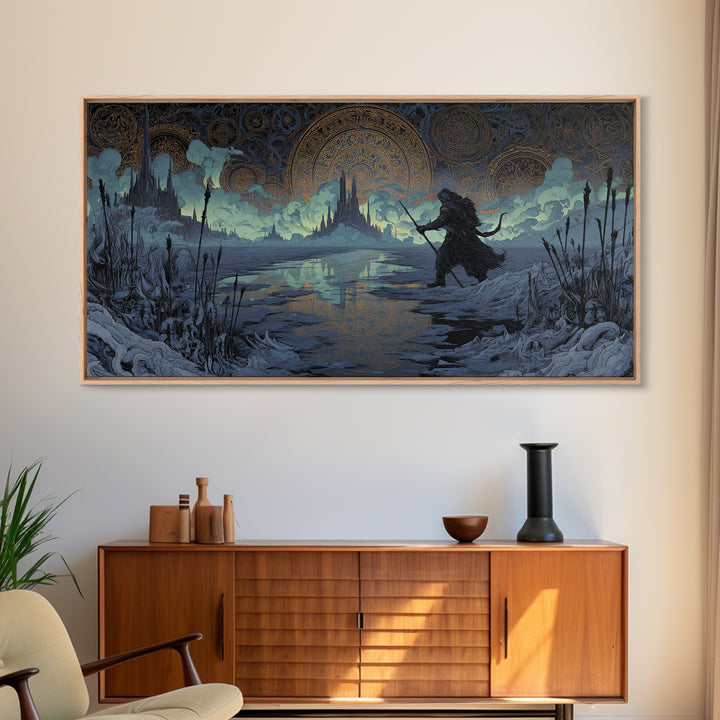The Frost Beyond Carcosa, Wide Panoramic Art, Gothic Horror Wall Art, Framed Canvas Print, Halloween Wall Decor, Gothic Home Decor