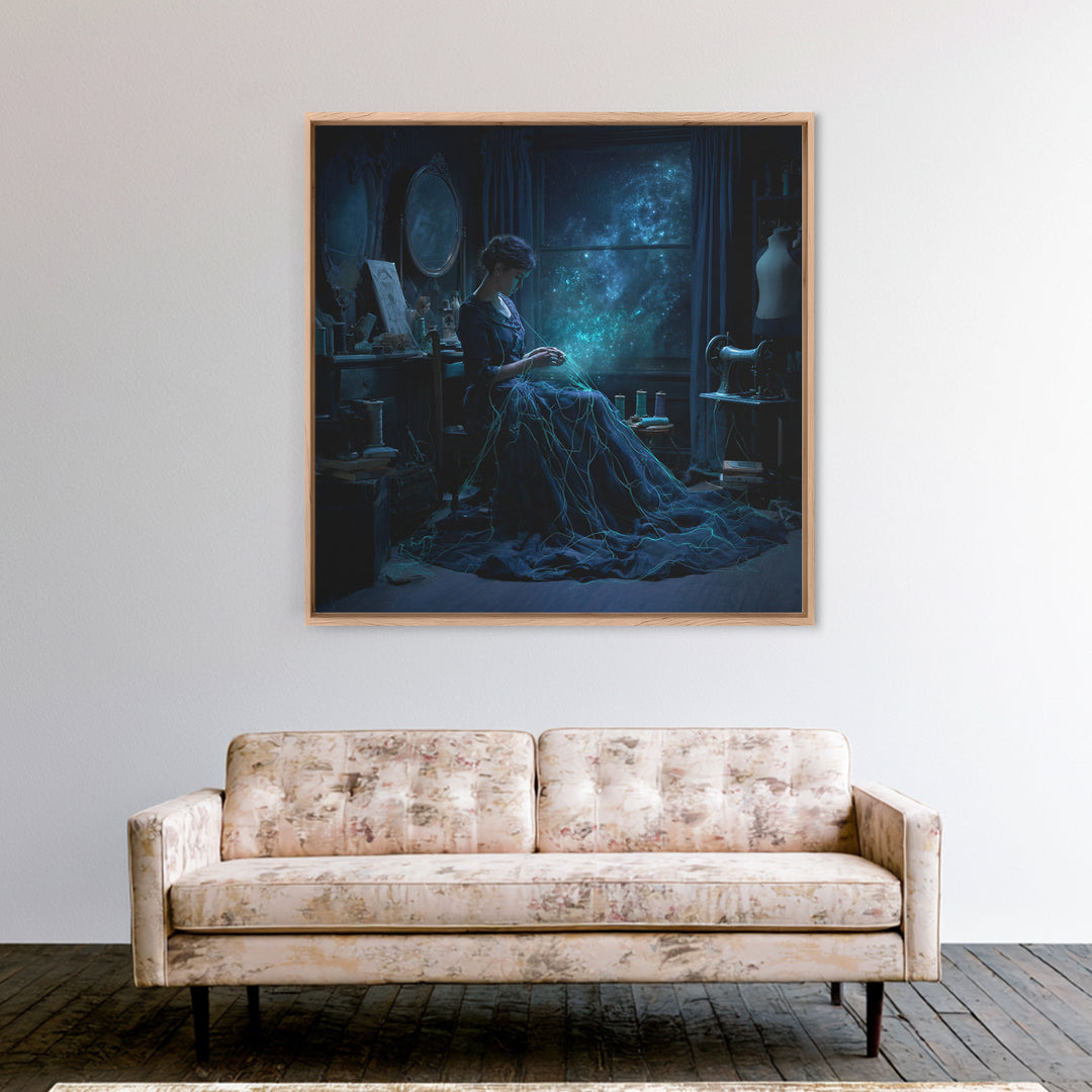 The Seamstress Of Living Nebulae, Square Wall Art, Macabre Wall Art, Framed Canvas Print, Halloween Wall Decor, Gothic Home Decor