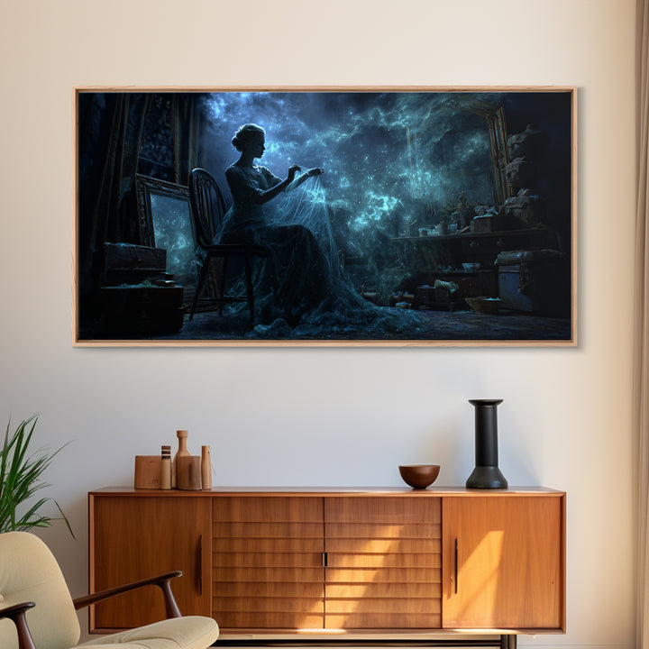 The Seamstress Of Living Nebulae, Wide Panoramic Art, Haunted Gothic Art, Canvas Print, Halloween Wall Decor, Gothic Home Decor