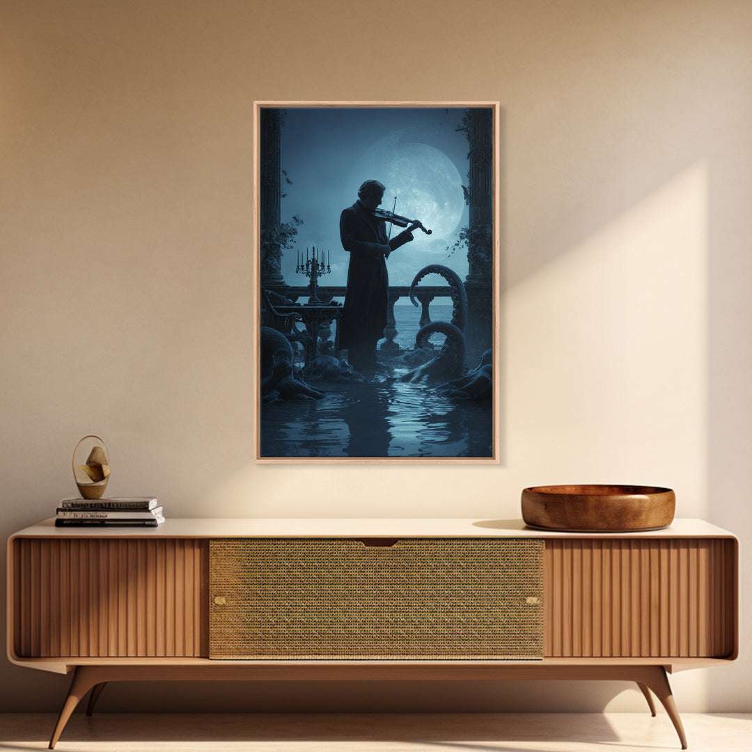 The Violinist Of The Drowned Moon, Vertical Wall Art, Macabre Wall Art, Canvas Print, Halloween Wall Decor, Gothic Home Decor