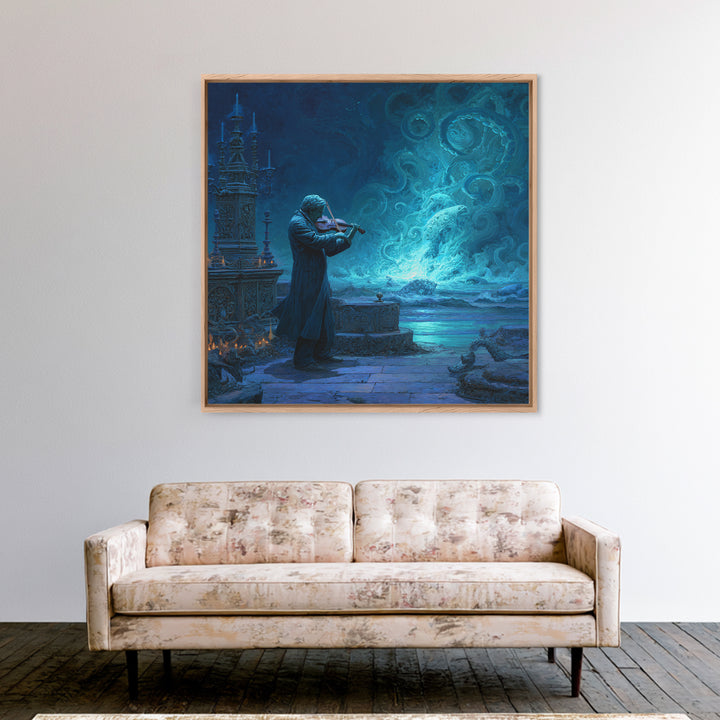 The Violinist Of The Drowned Moon, Square Wall Art, Haunted Gothic Art, Canvas Print, Halloween Wall Decor, Gothic Home Decor