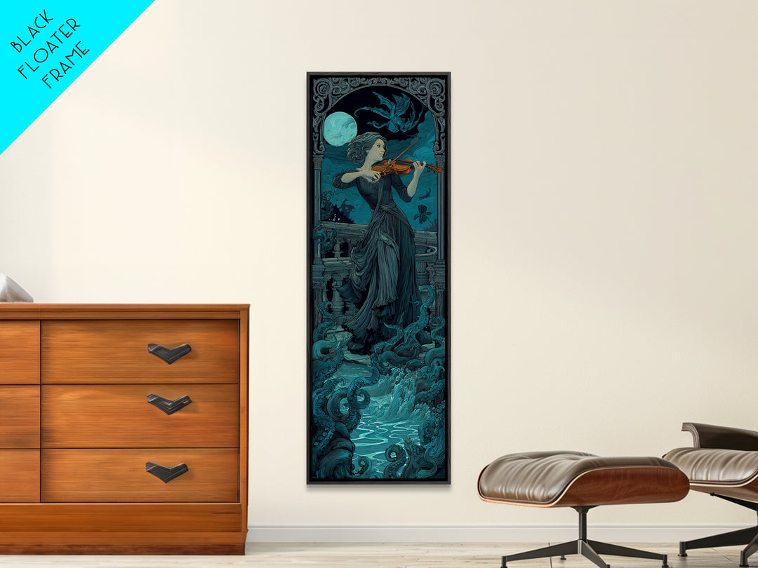 The Violinist Of The Drowned Moon, Tall Narrow Wall Art, Spooky Home Decor, Canvas Print, Halloween Wall Decor, Gothic Home Decor