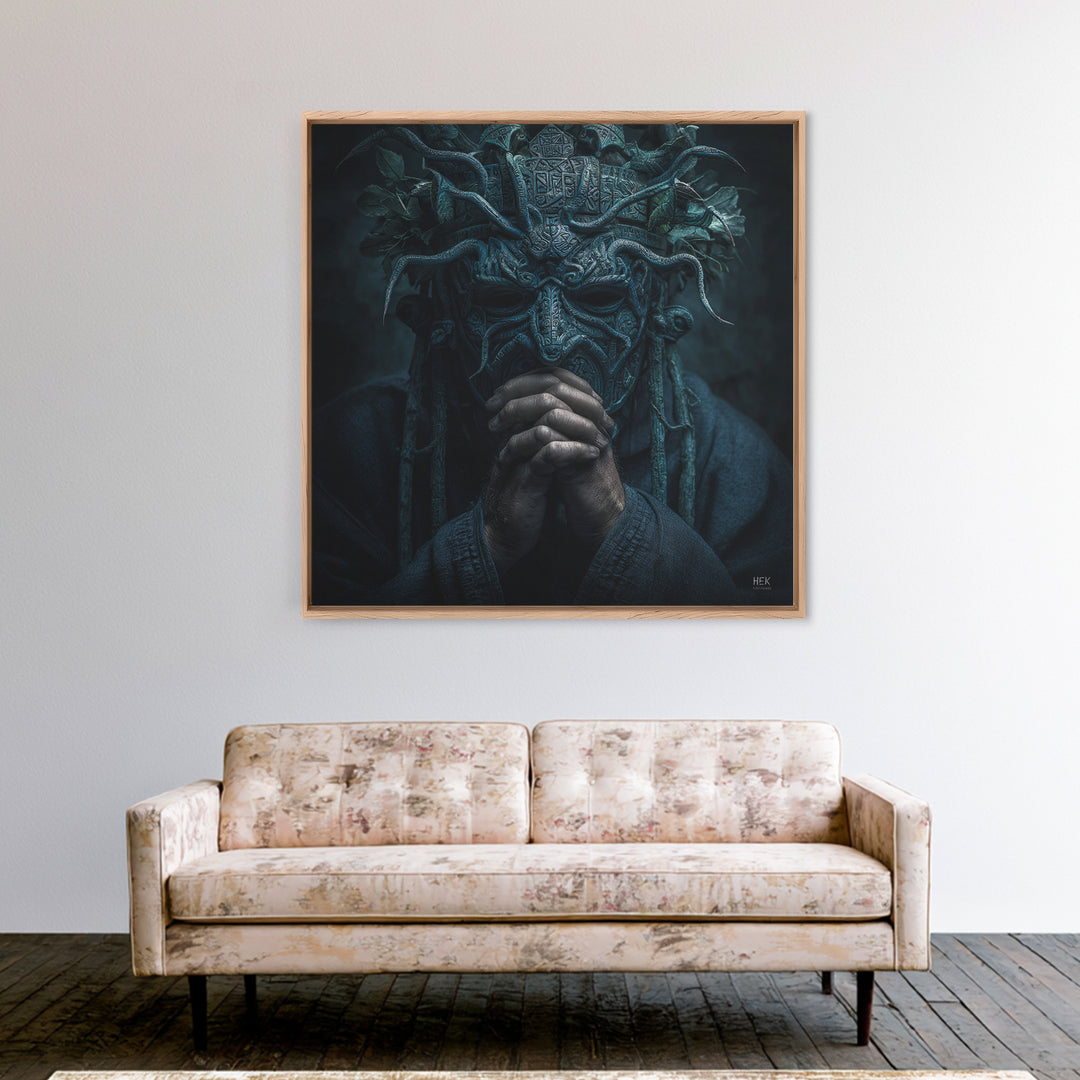 The Mask Of The Crawling God, Square Wall Art, Eldritch Gothic Decor, Canvas Print, Halloween Wall Decor, Gothic Home Decor, Horror Wall Art