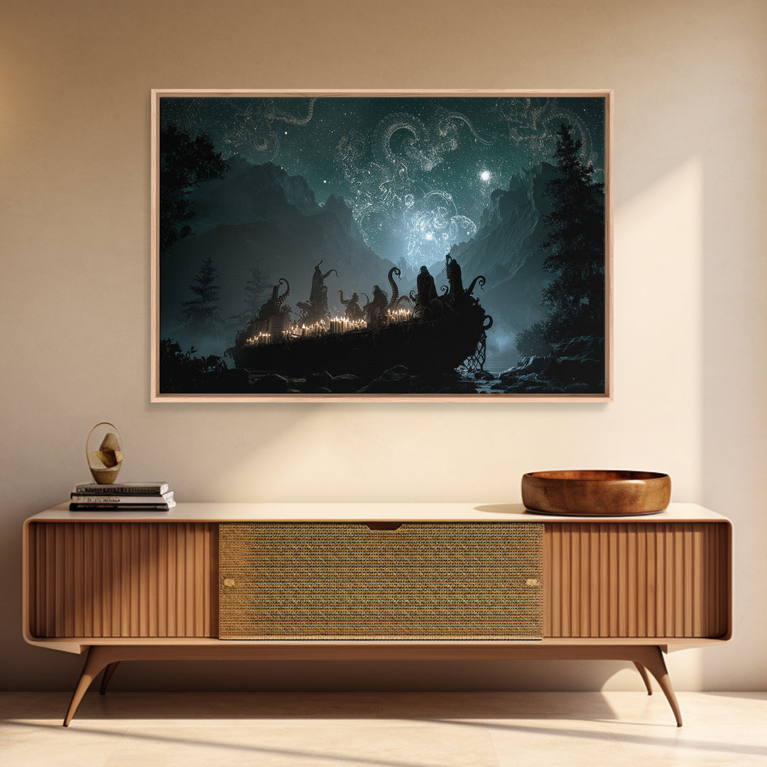 The Candelit Ark Of Forgotten Stars, Landscape Wall Art, Eldritch Gothic Decor, Canvas Print, Halloween Wall Decor, Gothic Home Decor
