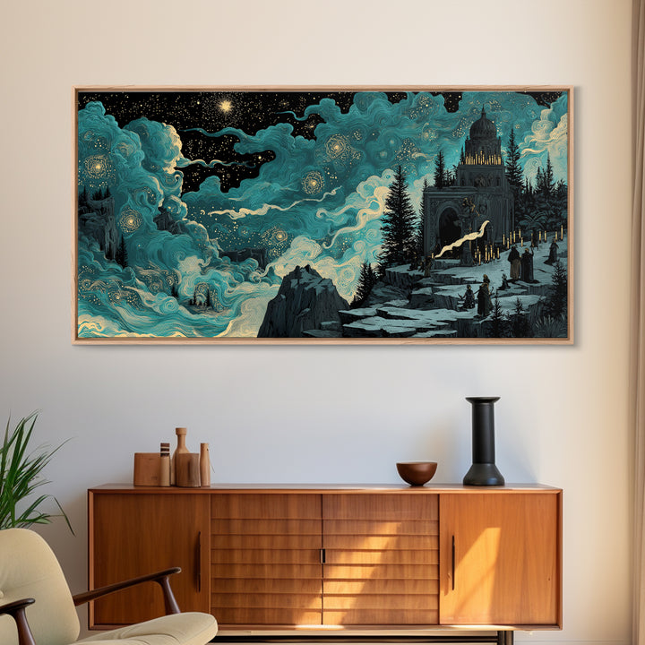 The Candelit Ark Of Forgotten Stars, Wide Panoramic Art, Haunted Gothic Art, Canvas Print, Halloween Wall Decor, Gothic Home Decor