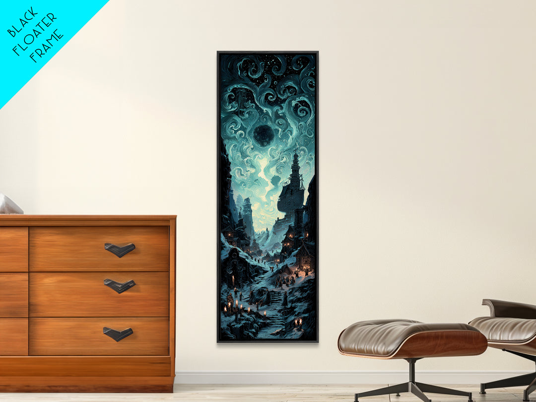The Candelit Ark Of Forgotten Stars, Tall Narrow Wall Art, Dark Halloween Decor, Framed Canvas Print, Halloween Wall Decor