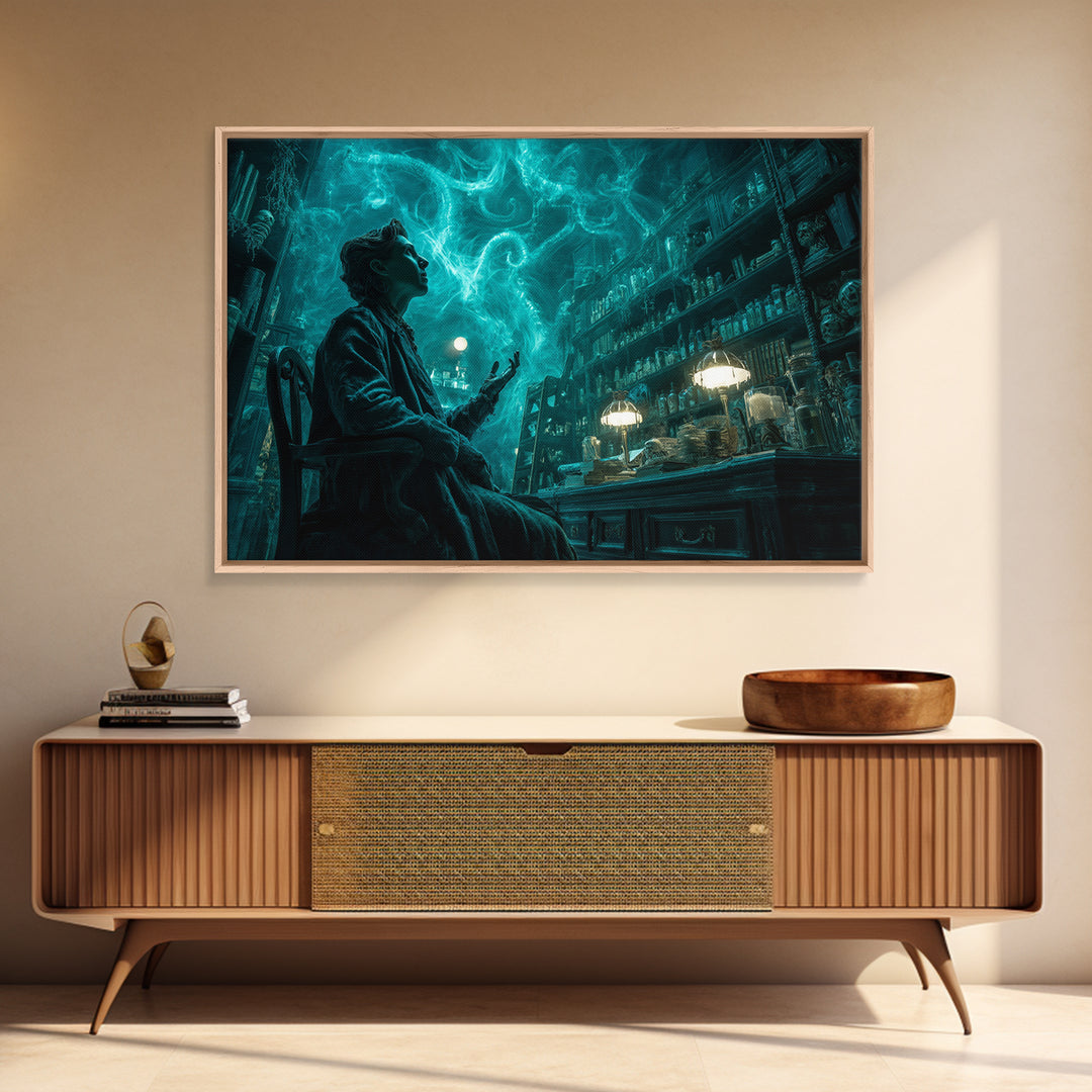 The Archivist Of Dreaming Bones, Landscape Wall Art, Spooky Home Decor, Framed Canvas Print, Halloween Wall Decor, Gothic Home Decor