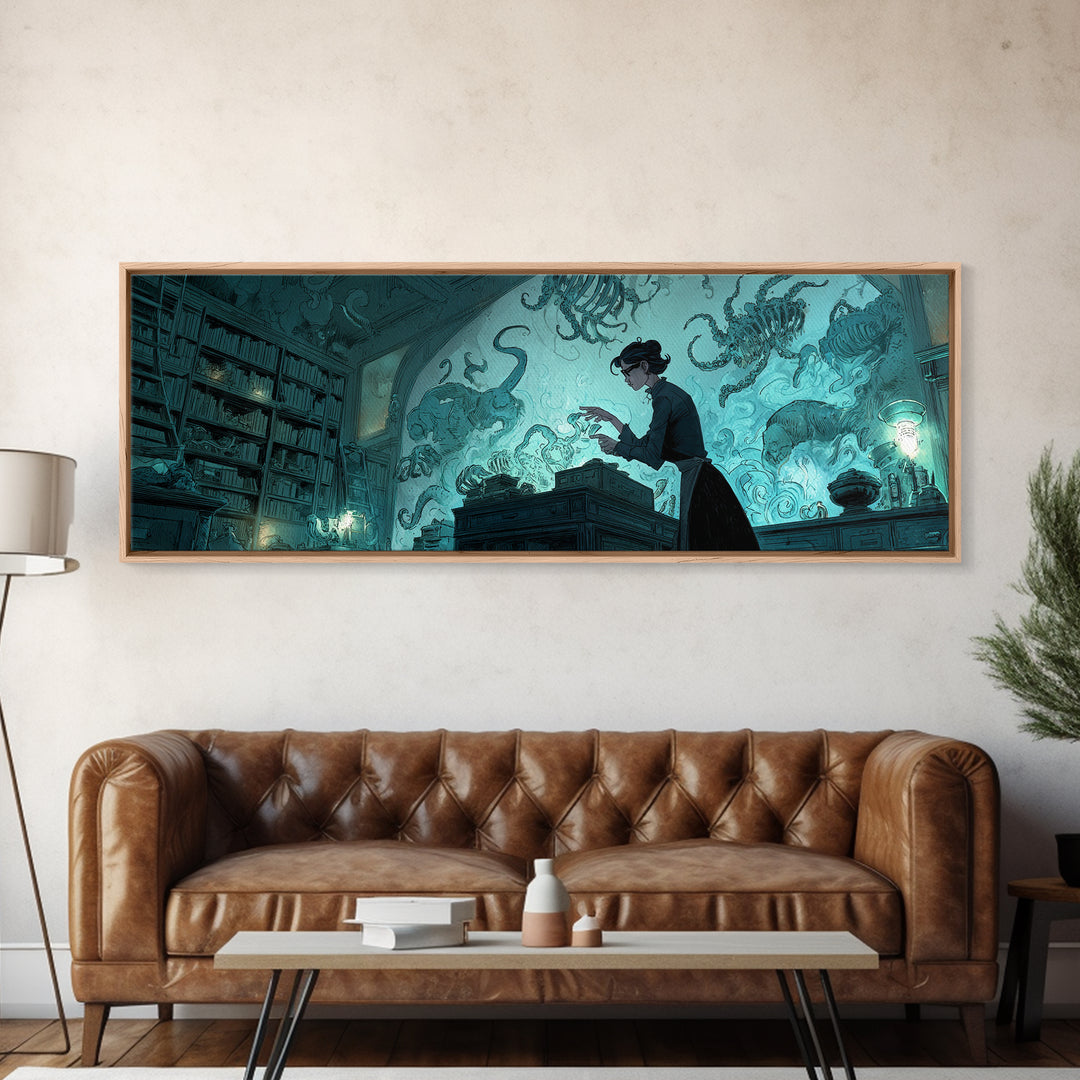 The Archivist Of Dreaming Bones, Extra Wide Wall Art, Dark Fantasy Wall Art, Canvas Print, Halloween Wall Decor, Gothic Home Decor