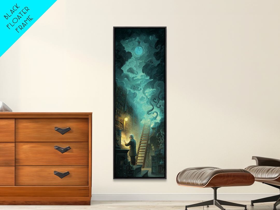 The Archivist Of Dreaming Bones, Tall Narrow Wall Art, Haunted Gothic Art, Canvas Print, Halloween Wall Decor, Gothic Home Decor