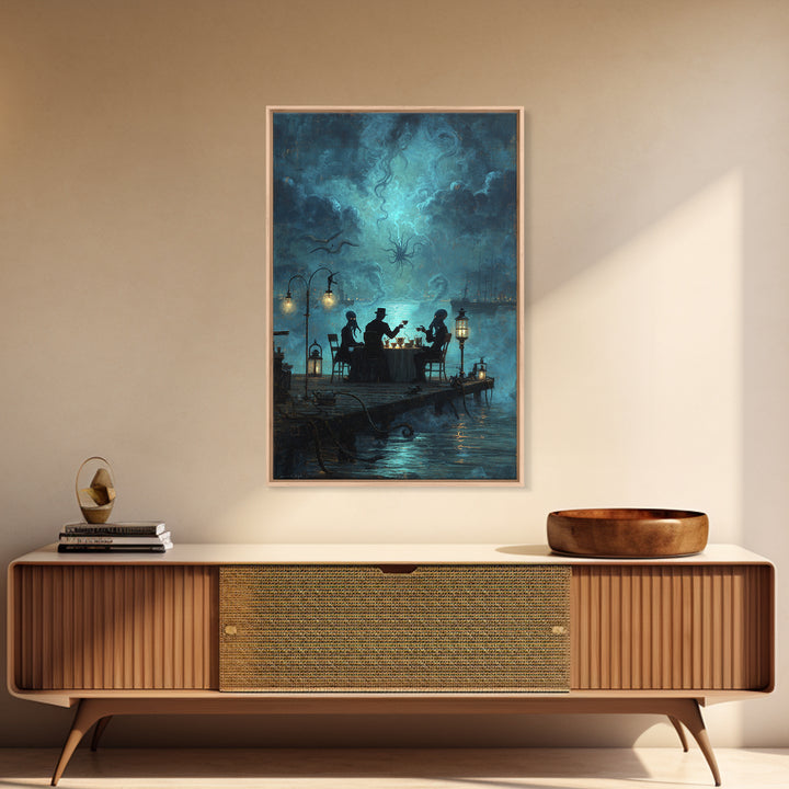 The Tea Party At Innsmouth Pier, Vertical Wall Art, Gothic Horror Wall Art, Canvas Print, Halloween Wall Decor, Gothic Home Decor