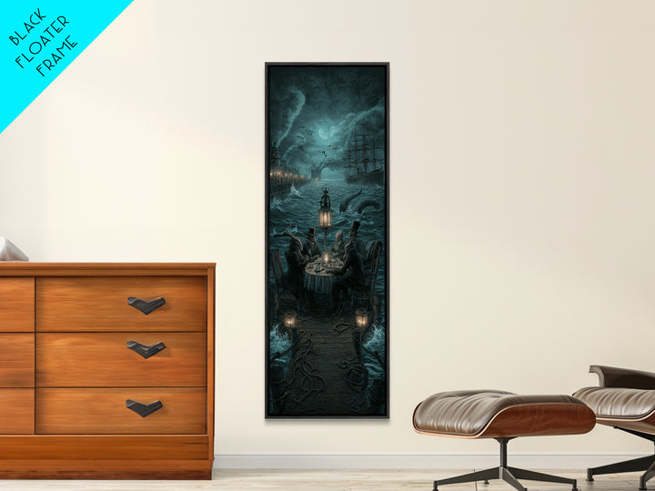 The Tea Party At Innsmouth Pier, Tall Narrow Wall Art, Dark Halloween Decor, Canvas Print, Halloween Wall Decor, Gothic Home Decor