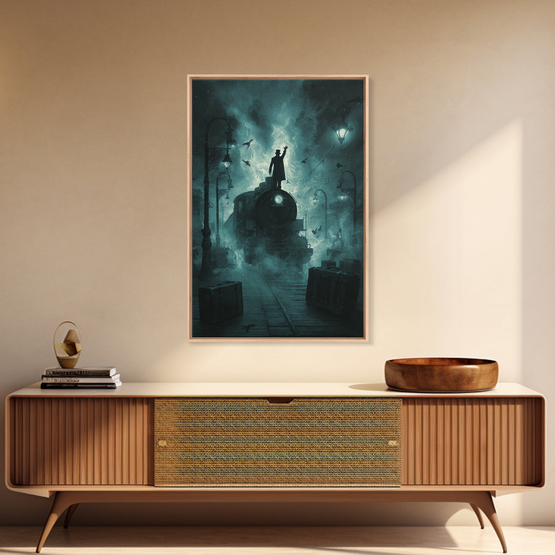 The Phantom Train To Kadath, Vertical Wall Art, Eldritch Gothic Decor, Framed Canvas Print, Halloween Wall Decor, Gothic Home Decor