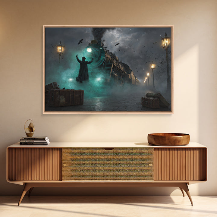 The Phantom Train To Kadath, Landscape Wall Art, Dark Fantasy Wall Art, Framed Canvas Print, Halloween Wall Decor, Gothic Home Decor