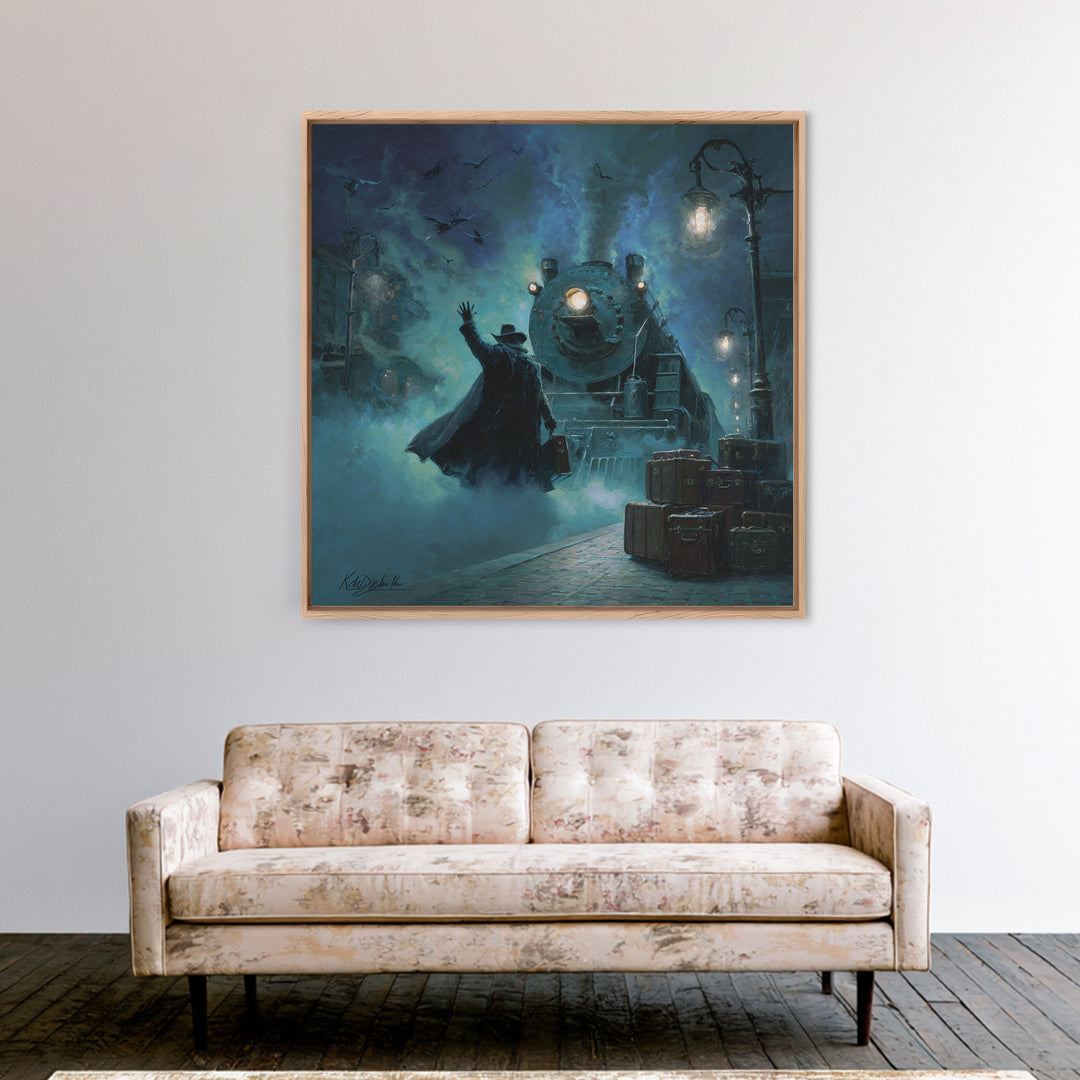 The Phantom Train To Kadath, Square Wall Art, Spooky Home Decor, Framed Canvas Print, Halloween Wall Decor, Gothic Home Decor