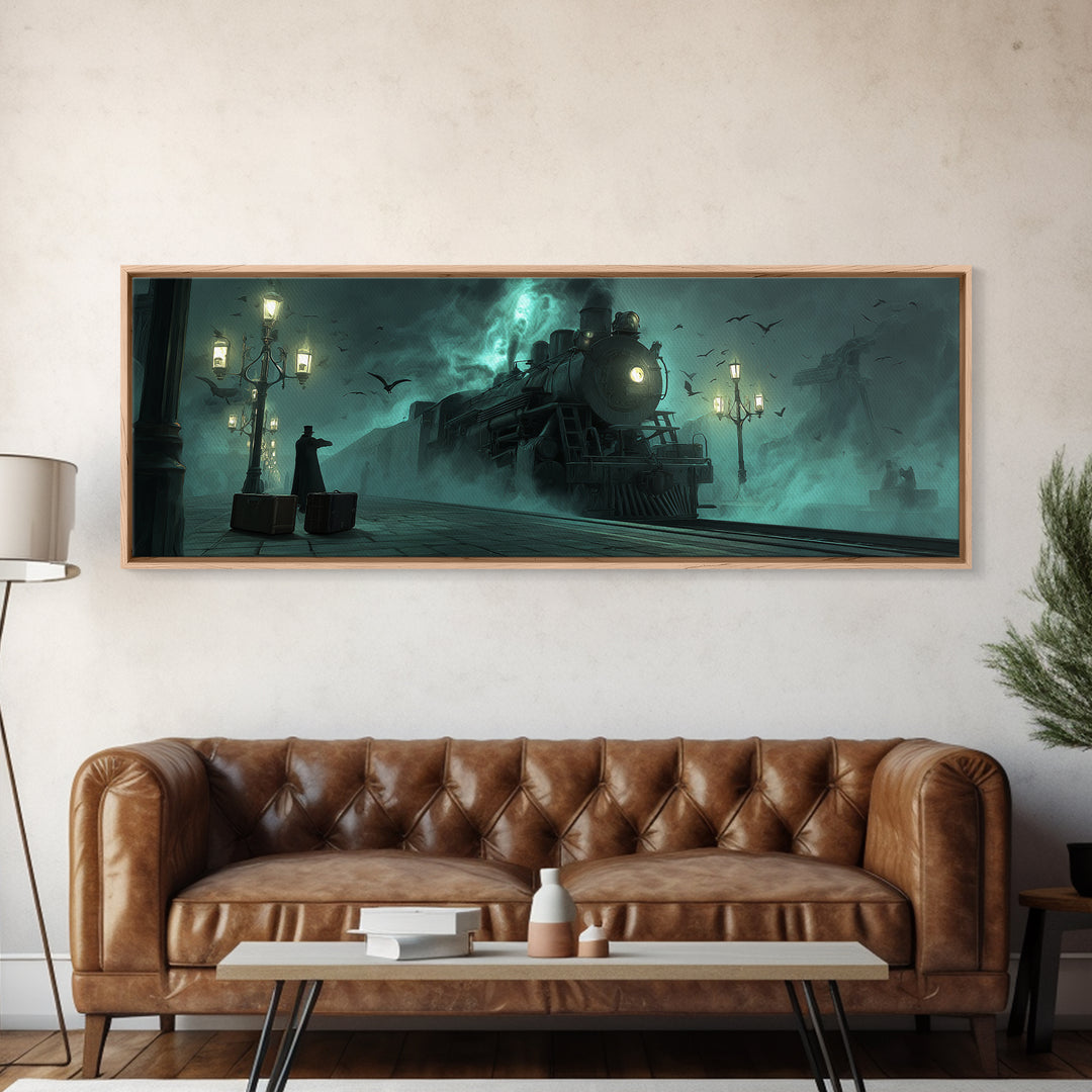 The Phantom Train To Kadath, Extra Wide Wall Art, Eldritch Gothic Decor, Canvas Print, Halloween Wall Decor, Gothic Home Decor