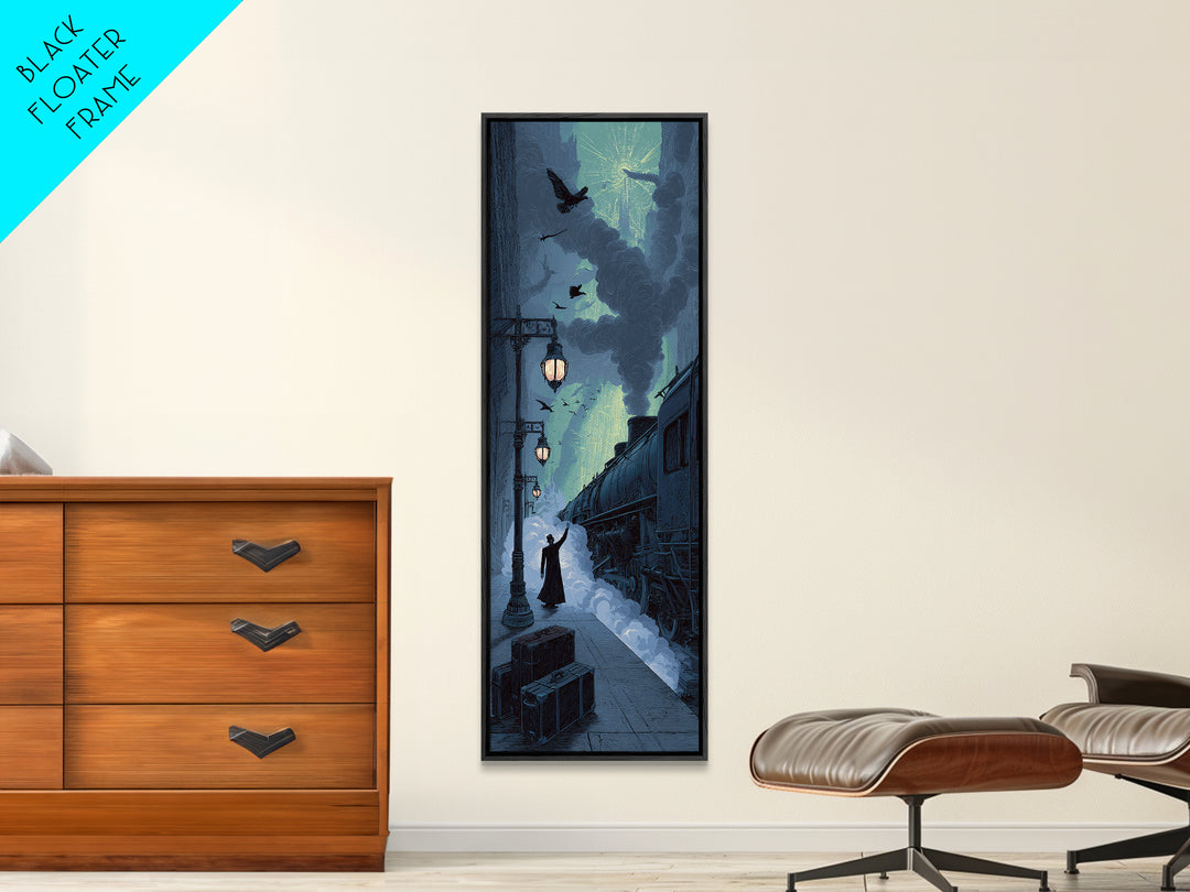 The Phantom Train To Kadath, Tall Narrow Wall Art, Haunted Gothic Art, Framed Canvas Print, Halloween Wall Decor, Gothic Home Decor
